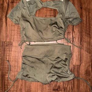 Olive Green Women's Crop Top + Shorts Set